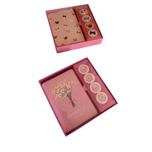 OCS Designs Note Card Set Pink Feline Good Daisies 2pk Stationery Boxed Stickers
